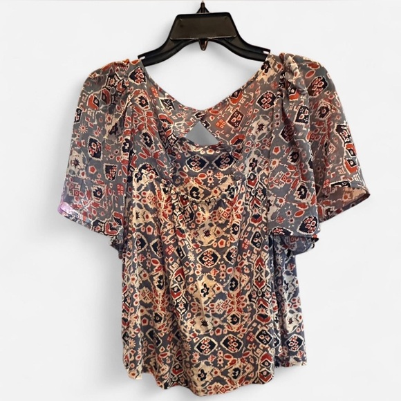 Lucky Brand Women’s Short Sheer Sleeve Boho Tee with Open Back size small - Picture 5 of 6